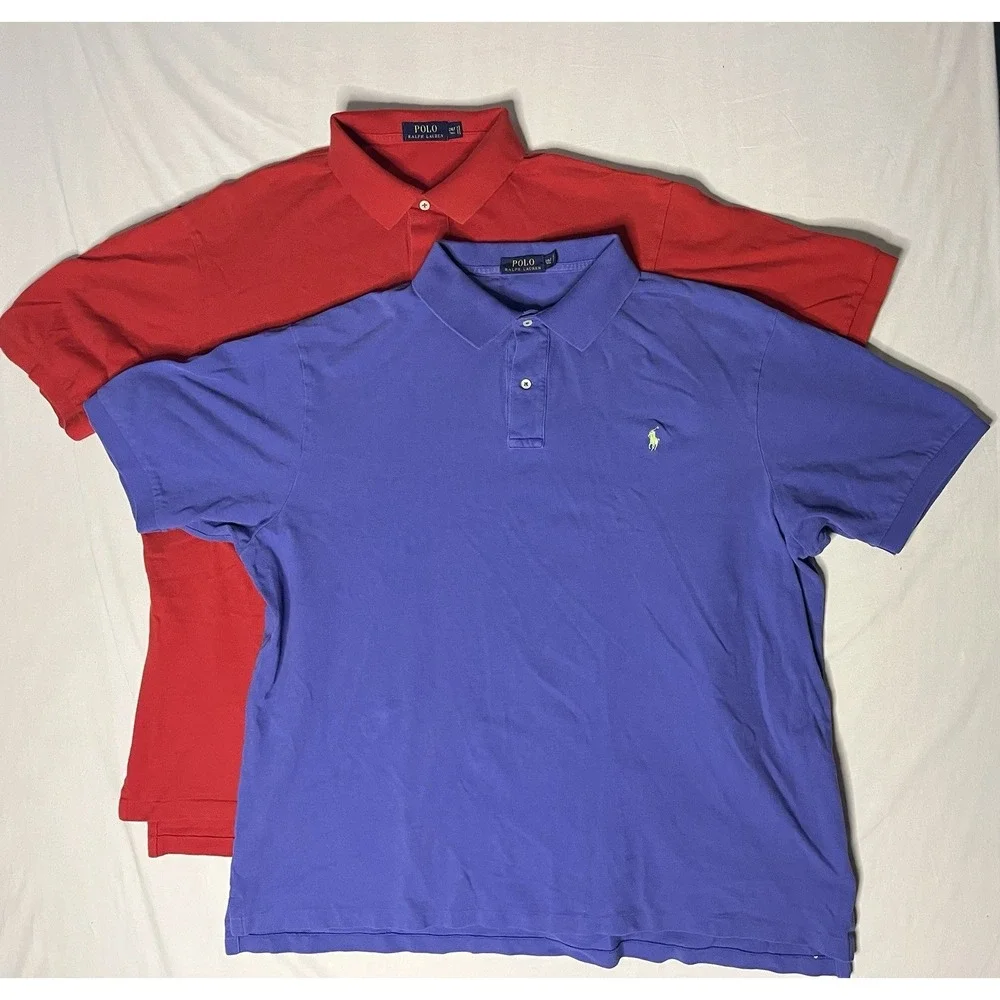 Ralph Lauren Polo Shirts Men's Size 2XLT Red & Blue Short Sleeve Pony  Lot X2